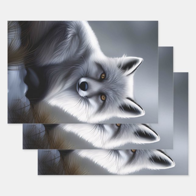 Beautiful Silver Fox  Wrapping Paper Sheet (Set)