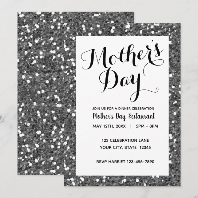 Beautiful Silver Glitter Mother's Day Invitation (Front/Back)