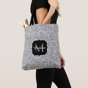 Beautiful Silver glitter sparkles Monogram Tote Bag