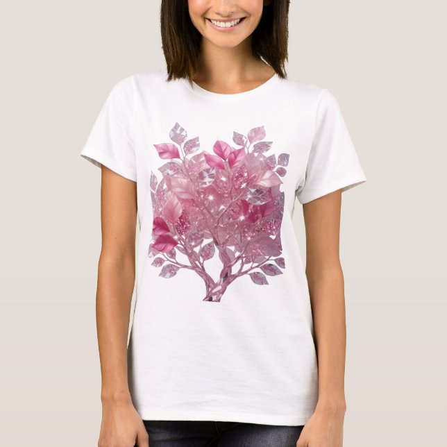 Beautiful Silver GLITTERING LEAVES Graphic Tee (Front)