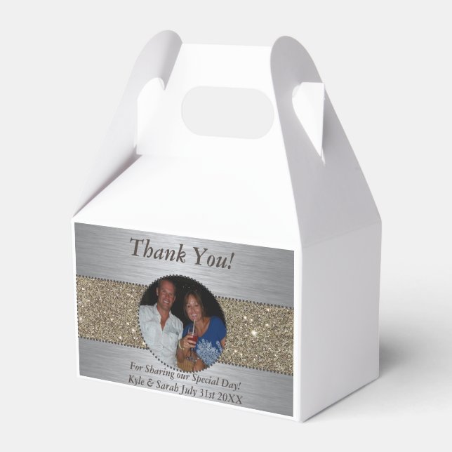 Beautiful Silver & Gold Wedding Photo Sparkle Favour Box (Front Side)