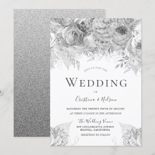 Beautiful Silver Grey Flowers Elegant Wedding Invitation