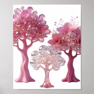 Beautiful Silver PINK DIAMOND TREES Poster