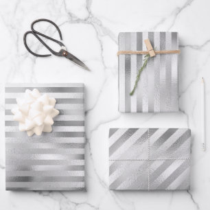 Beautiful Silver Striped Wedding  Wrapping Paper Sheet