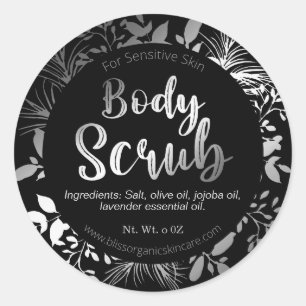 Beautiful Silver Twigs on Black Body Scrub Spa Classic Round Sticker