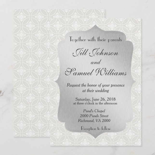 Beautiful Silver Wedding Invitation (Front/Back)