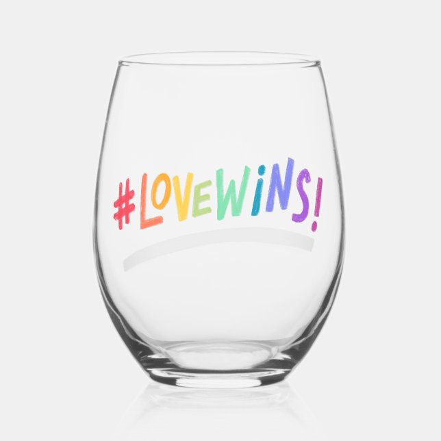 Beautiful Simple Minimal Love Is Love Pride Stemless Wine Glass (Front)