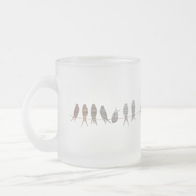 Beautiful Simple Modern Birds On A Wire Frosted Glass Coffee Mug (Left)