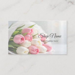 Beautiful Simple Realistic Pink White Tulip Flower Business Card