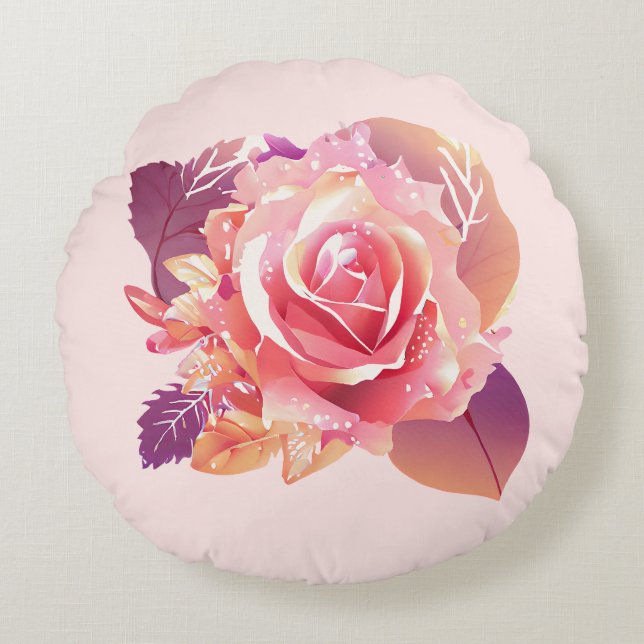 Beautiful Single Pink Rose Round Cushion (Front)