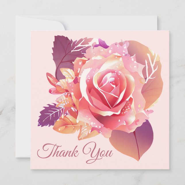 Beautiful Single Pink Rose Thank You Card (Front)
