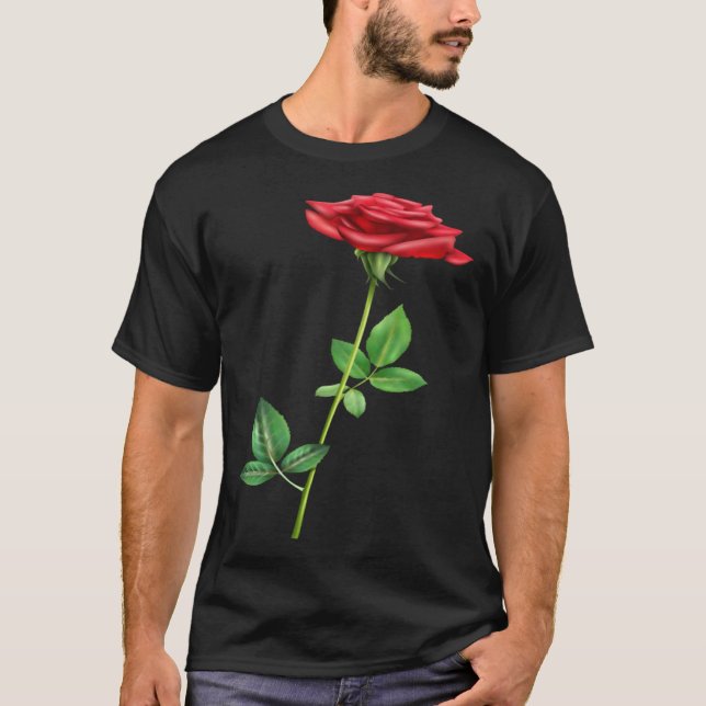 Beautiful Single Red Rose Flower Love For Floral T-Shirt (Front)