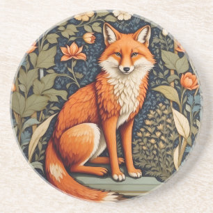 Beautiful Sitting Red Fox William Morris Inspired Coaster