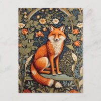 Beautiful Sitting Red Fox William Morris Inspired