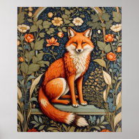 Beautiful Sitting Red Fox William Morris Inspired 