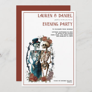 Beautiful Skeleton Couple QR Wedding Evening Party Invitation