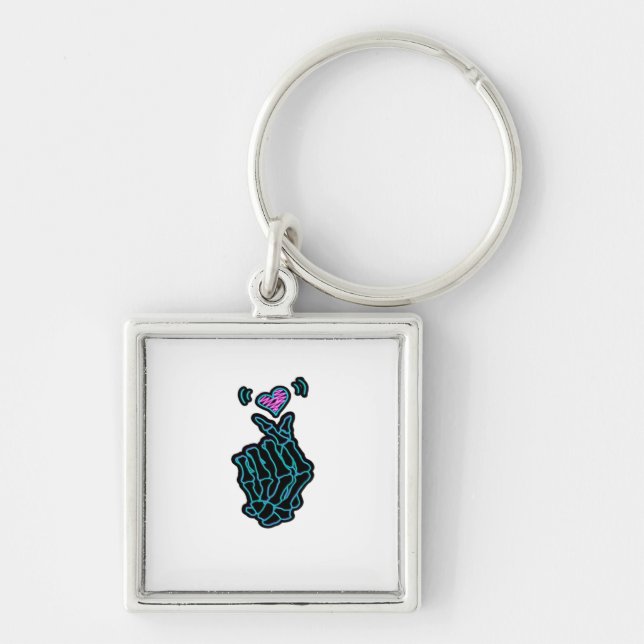 Beautiful Skeleton Hands With A Heart Signal For H Key Ring (Front)