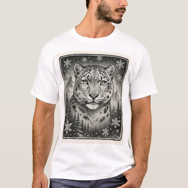 Beautiful sketch Snow Leopard T-Shirt (Front)