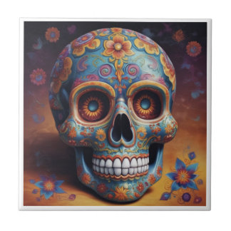 Beautiful Skull - dia de Los muertos Tile