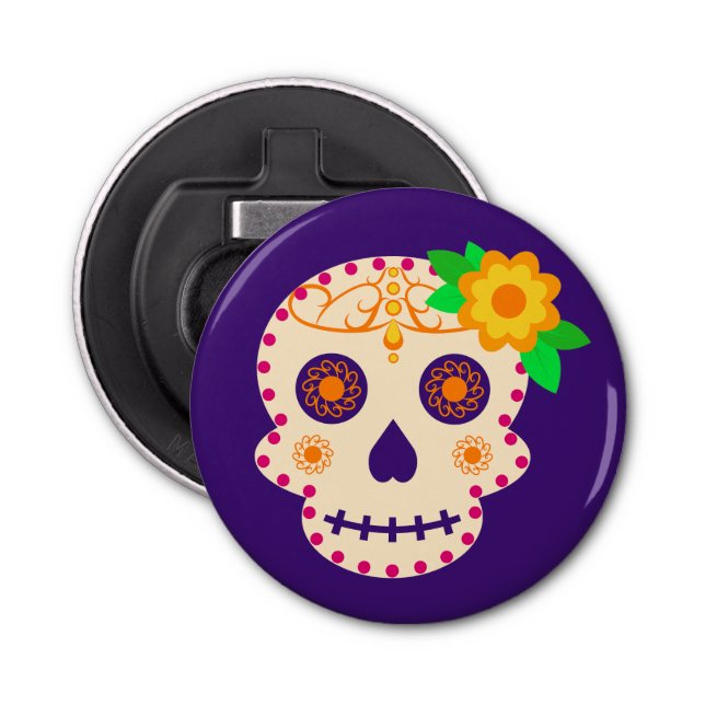 Beautiful Skull with Flowers Día de los Muertos Bottle Opener (Front)