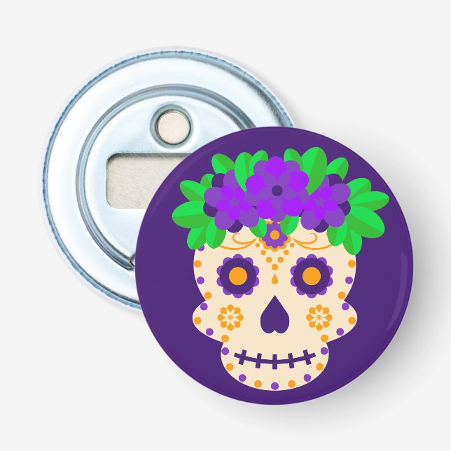 Beautiful Skull with Flowers Día de los Muertos Bottle Opener (Front)