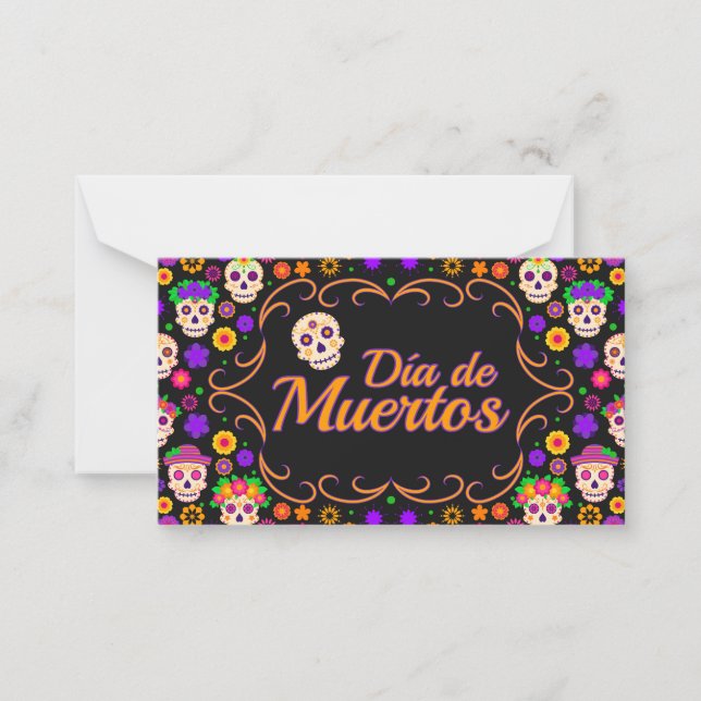 Beautiful Skull with Flowers Día de los Muertos Card (Front)