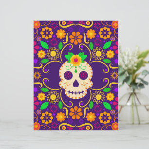 Beautiful Skull with Flowers Día de los Muertos Custom Letterhead