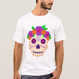 Beautiful Skull with Flowers Día de los Muertos T-Shirt