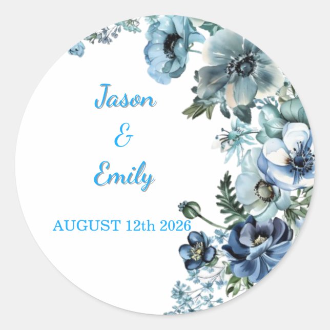 Beautiful Sky Blue Floral Wedding Stickers  (Front)