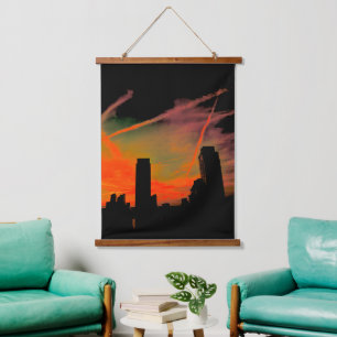 Beautiful Sky Clouds Orange Water Tower City  Hanging Tapestry