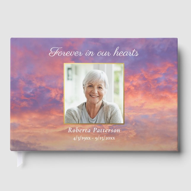 Beautiful Sky Sunset Funeral Memorial Photo  Guest Book (Front)