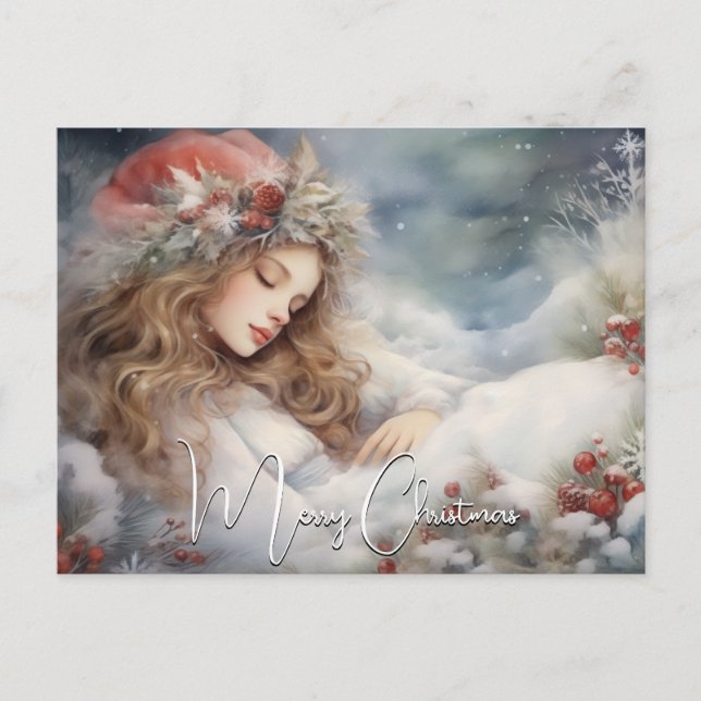 Beautiful Sleeping Christmas Angel Holiday Postcard (Front)