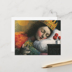 Beautiful Sleepy Queen and her Cat Postcard