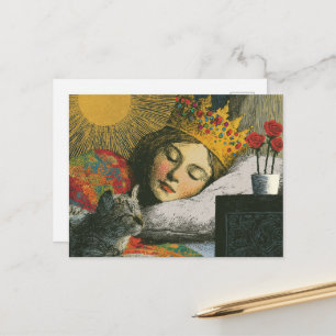 Beautiful Sleepy Queen and her Cat Postcard