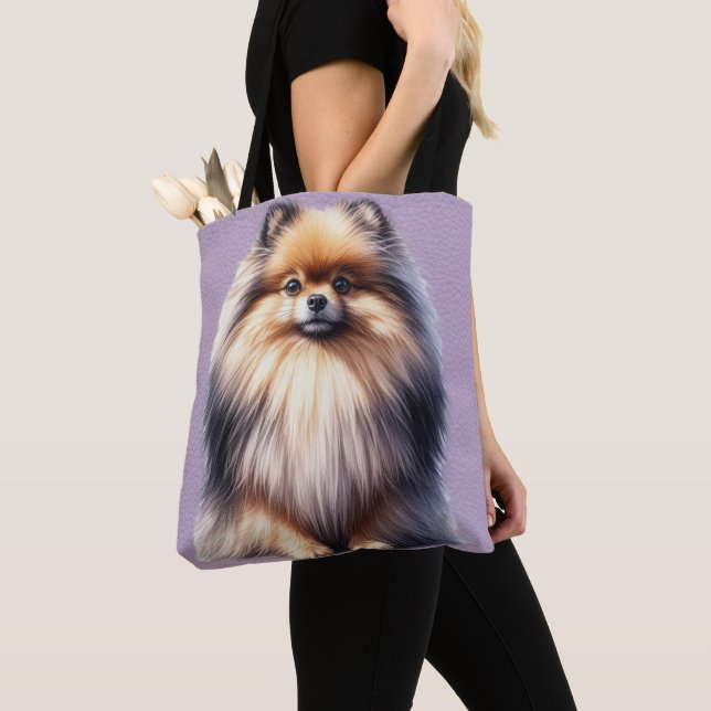 BEAUTIFUL SMALL RED POMERANIAN PUPPY DOG TOTE BAG (Close Up)