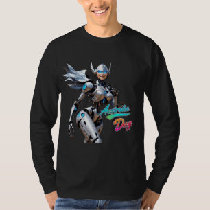 Beautiful Smiling Female Robot Hand-Painted “Aus T-Shirt