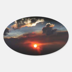 beautiful smokey sunset photo oval sticker
