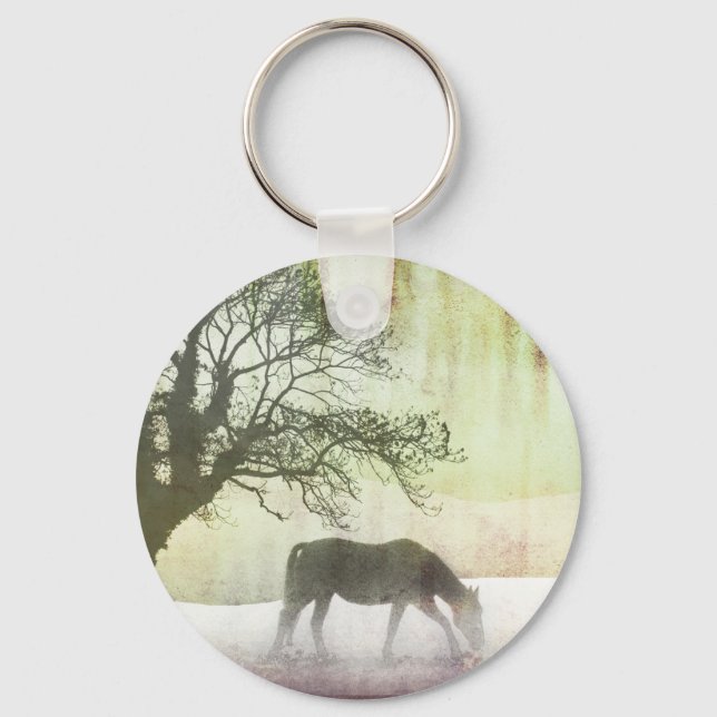 Beautiful Snow Horse Artwork Key Ring (Front)