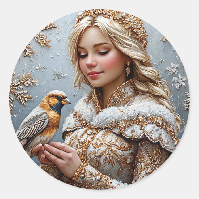Beautiful Snow Maiden Classic Round Sticker (Front)