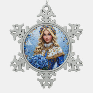 Beautiful Snow Maiden Snowflake Pewter Christmas Ornament