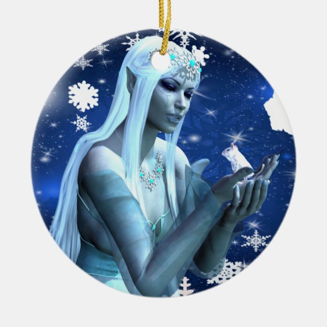 Beautiful Snow Queen Ceramic Tree Decoration (Front)