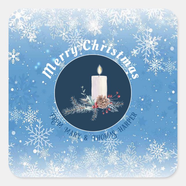 Beautiful Snowflakes Candle Pine Cones Holly   Square Sticker (Front)