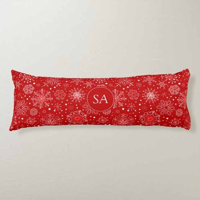Beautiful Snowflakes on Red Background Christmas Body Cushion (Front)