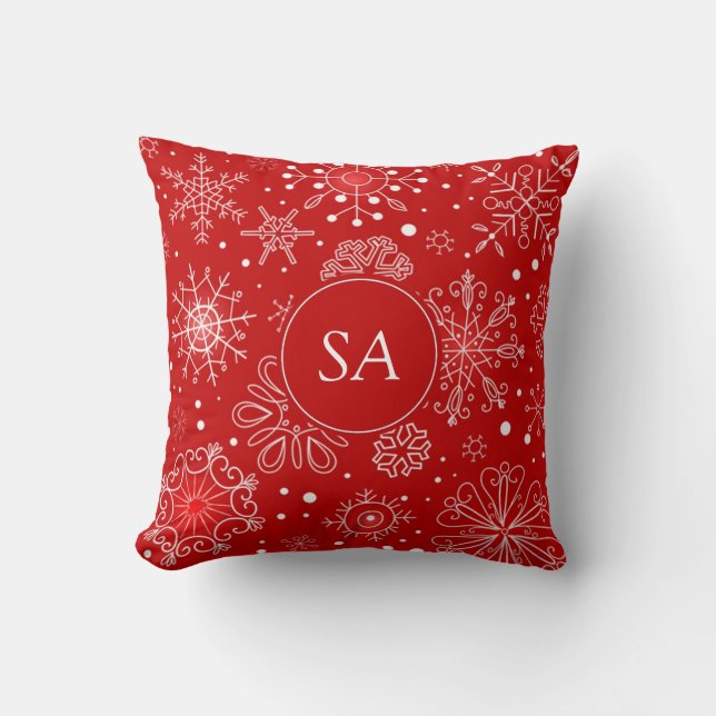 Beautiful Snowflakes on Red Background Christmas Cushion (Front)