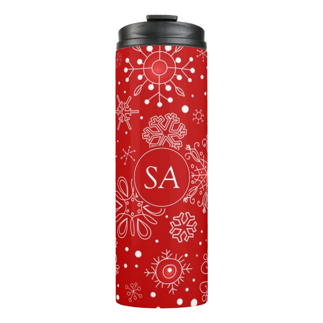 Beautiful Snowflakes on Red Background Christmas Thermal Tumbler (Front)