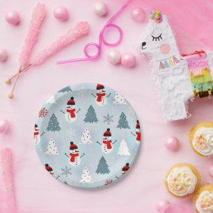 Beautiful Snowman Christmas Tree Christmas Party Paper Plate
