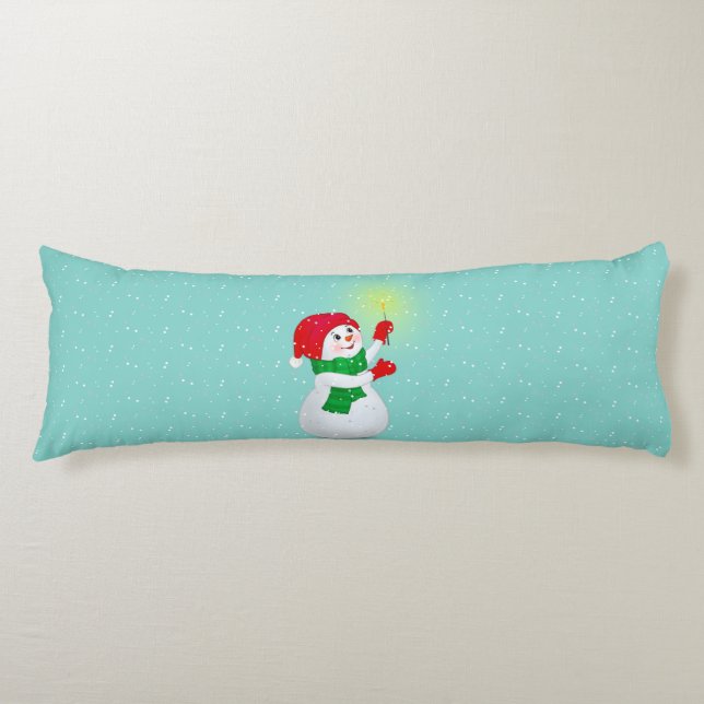 Beautiful Snowman on Light Teal Body Pillow (Front)