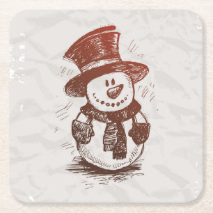 Beautiful Snowman Sketch Coaster Set