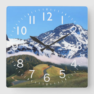 Beautiful Snowy Mountain scene Square Wall Clock