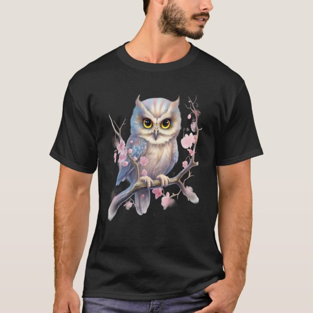 Beautiful Snowy Owl Tree Branch Flowers 1 T-Shirt (Front)